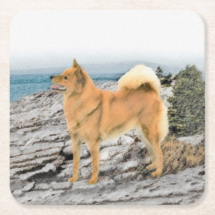 Finse spitz bij Seashore-schilderij - Dog Art Kartonnen Onderzetters