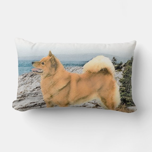 Finse spitz bij Seashore-schilderij - Dog Art Kussen (Voorkant)