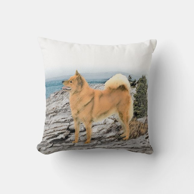 Finse spitz bij Seashore-schilderij - Dog Art Kussen (Voorkant)