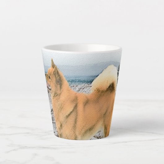 Finse spitz bij Seashore-schilderij - Dog Art Latte Mok (Voorkant)