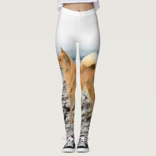 Finse spitz bij Seashore-schilderij - Dog Art Leggings