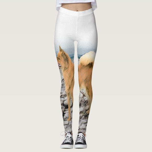 Finse spitz bij Seashore-schilderij - Dog Art Leggings (Voorkant)