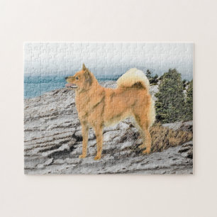 Finse spitz bij Seashore-schilderij - Dog Art Legpuzzel