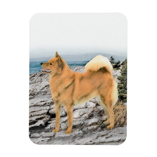 Finse spitz bij Seashore-schilderij - Dog Art Magneet (Verticaal)