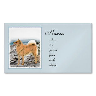 Finse spitz bij Seashore-schilderij - Dog Art Magnetisch Visitekaartje