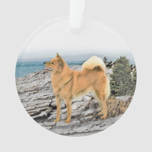 Finse spitz bij Seashore-schilderij - Dog Art Ornament (voorkant)