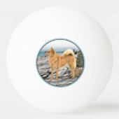 Finse spitz bij Seashore-schilderij - Dog Art Pingpongbal (Achterkant)