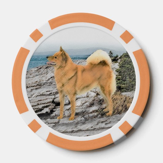 Finse spitz bij Seashore-schilderij - Dog Art Poker Chips (Achterkant)