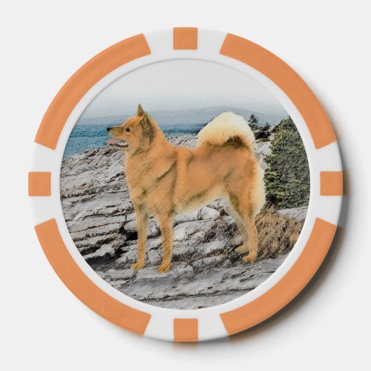 Finse spitz bij Seashore-schilderij - Dog Art Poker Chips (Voorkant)