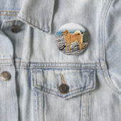 Finse spitz bij Seashore-schilderij - Dog Art Ronde Button 5,7 Cm (In situ)