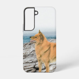 Finse spitz bij Seashore-schilderij - Dog Art Samsung Galaxy Hoesje