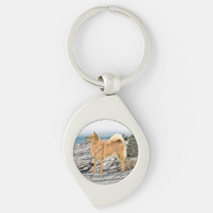 Finse spitz bij Seashore-schilderij - Dog Art Sleutelhanger