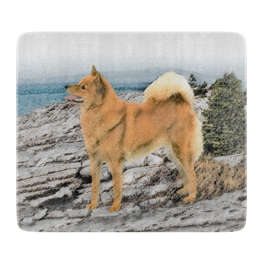 Finse spitz bij Seashore-schilderij - Dog Art Snijplank (Voorkant)
