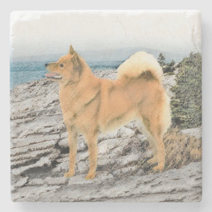 Finse spitz bij Seashore-schilderij - Dog Art Stenen Onderzetter