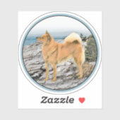 Finse spitz bij Seashore-schilderij - Dog Art Sticker (Vel)