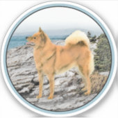 Finse spitz bij Seashore-schilderij - Dog Art Sticker (Voorkant)