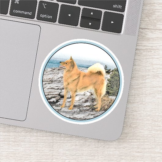 Finse spitz bij Seashore-schilderij - Dog Art Sticker (Detail)