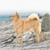 Finse spitz bij Seashore-schilderij - Dog Art Sticker (Voorkant)