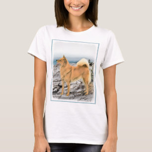 Finse spitz bij Seashore-schilderij - Dog Art T-shirt