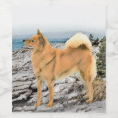 Finse spitz bij Seashore-schilderij - Dog Art Wijn Etiket (Enkel label)