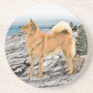 Finse spitz bij Seashore-schilderij - Dog Art Zandsteen Onderzetter