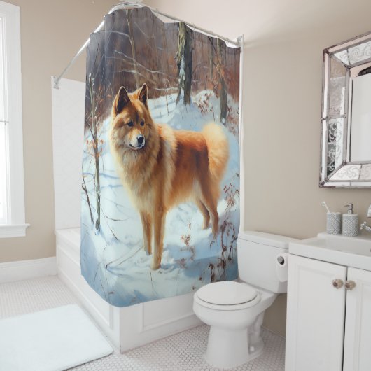 Finse Spitz liet het sneeuwen Kerstmis Douchegordijn (In situ)
