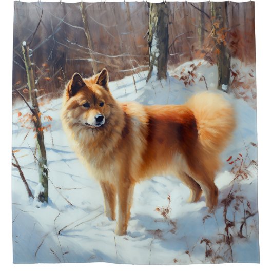 Finse Spitz liet het sneeuwen Kerstmis Douchegordijn (Voorkant)