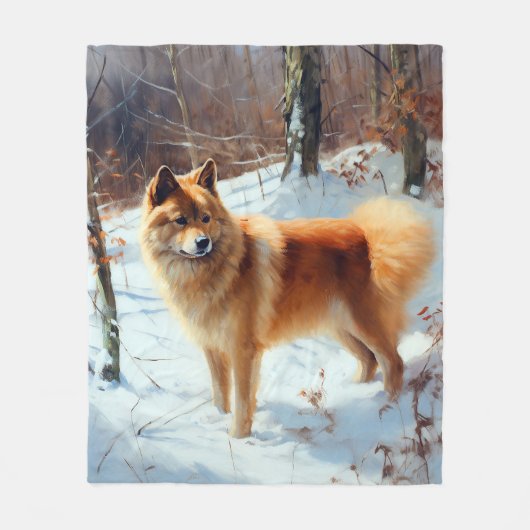 Finse Spitz liet het sneeuwen Kerstmis Fleece Deken (Voorkant)