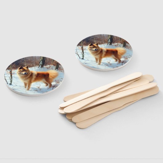 Finse Spitz liet het sneeuwen Kerstmis Handwaaier (Niet-gemonteerd)