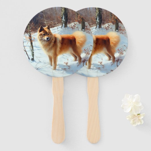 Finse Spitz liet het sneeuwen Kerstmis Handwaaier (Voorkant en achterkant)