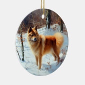 Finse Spitz liet het sneeuwen Kerstmis Keramisch Ornament (Rechts)