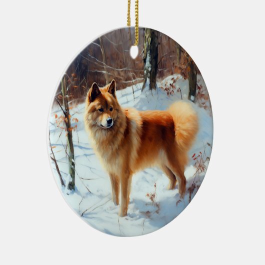 Finse Spitz liet het sneeuwen Kerstmis Keramisch Ornament (Rechts)