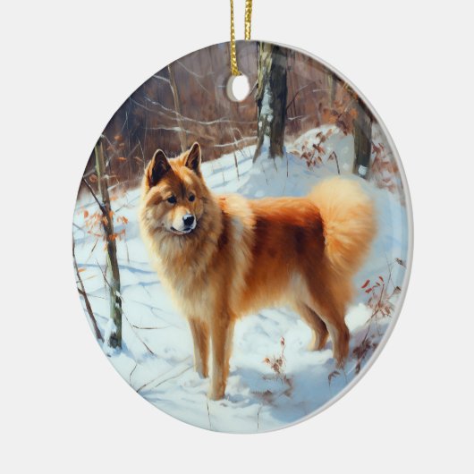Finse Spitz liet het sneeuwen Kerstmis Keramisch Ornament (Links)