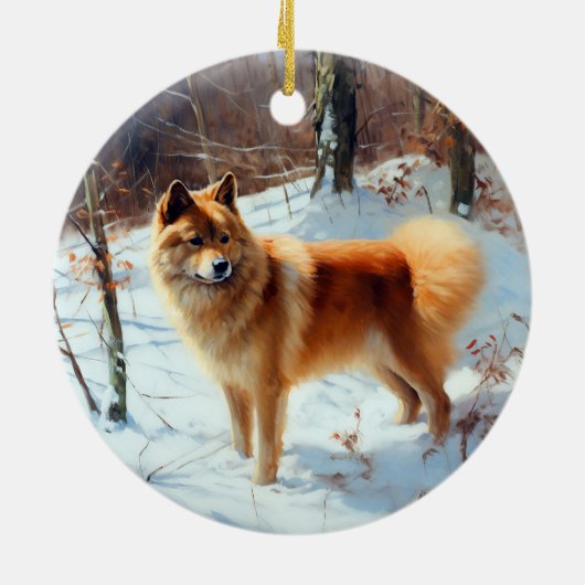 Finse Spitz liet het sneeuwen Kerstmis Keramisch Ornament (Achterkant)