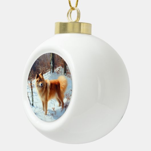 Finse Spitz liet het sneeuwen Kerstmis Keramische Bal Ornament (Rechts)