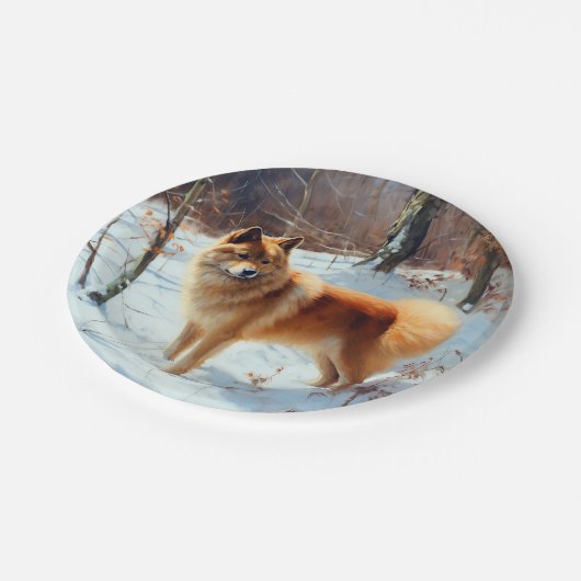 Finse Spitz liet het sneeuwen Kerstmis Papieren Bordje (Gekanteld)
