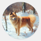 Finse Spitz liet het sneeuwen Kerstmis Ronde Sticker (Voorkant)