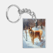 Finse Spitz liet het sneeuwen Kerstmis Sleutelhanger (Voorkant Links)