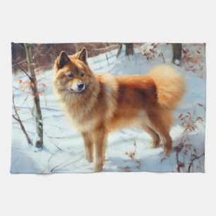 Finse Spitz liet het sneeuwen Kerstmis Theedoek