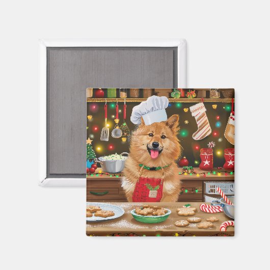Finse Spitz Vakantie Bakken: Feestelijke Kerstmis Magneet (Voorkant / Achterkant)