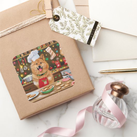 Finse Spitz Vakantie Bakken: Feestelijke Kerstmis Vierkante Sticker (Geschenken)