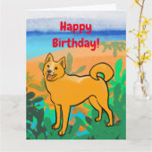 Finse Spitz verjaardagskaart Kaart (Gele Bloem)