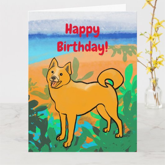 Finse Spitz verjaardagskaart Kaart (Gele Bloem)