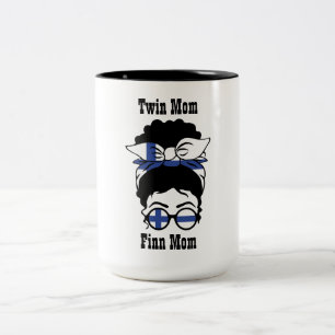 Finse tweelingmoeder met Messy Bun Tweekleurige Koffiemok
