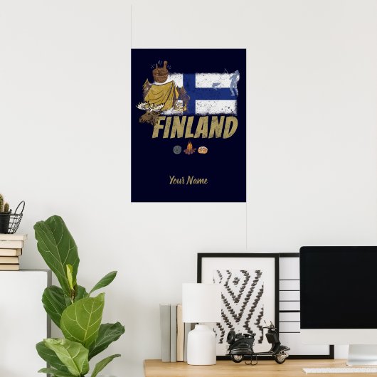 Finse  vlag en tentsouvenir poster (Thuiskantoor)