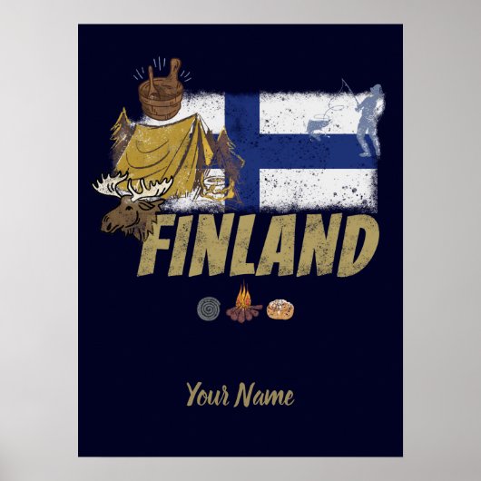 Finse  vlag en tentsouvenir poster (Voorkant)