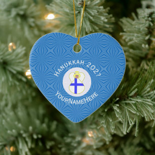 Finse Vlag Hanukkah Engel Naam Jaar Hart Keramisch Ornament