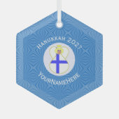 Finse Vlag Hanukkah Engel Naam Jaar Hexagoon Glas Ornament (Voorkant)