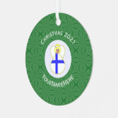 Finse vlag kerstengelennaam Jaar Metalen Ornament (Voorkant links)