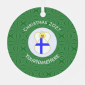 Finse vlag kerstengelennaam Jaar Metalen Ornament (Achterkant)